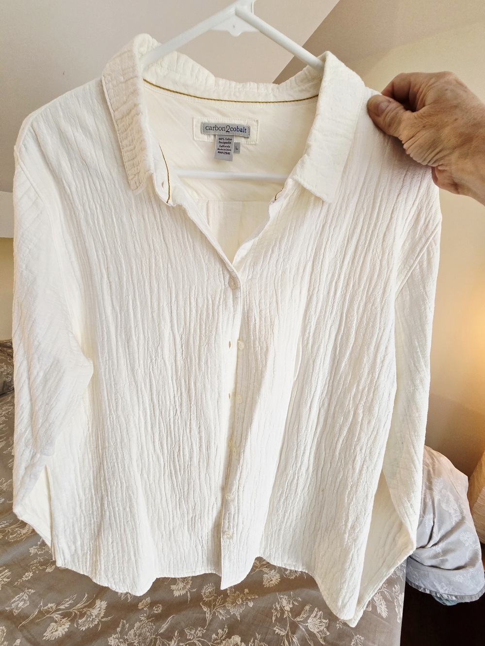 Carbon2Cobalt Cream Crinkle Button-Down Shirt